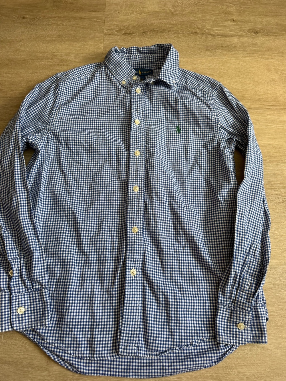 Polo Ralph Lauren Boys Blue and White Gingham Long Sleeve Boys SZ L 14/16